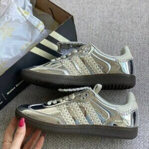 💙💖Women's Adidas Samba x Wales Bonner Low Silver Metallic Sneakers